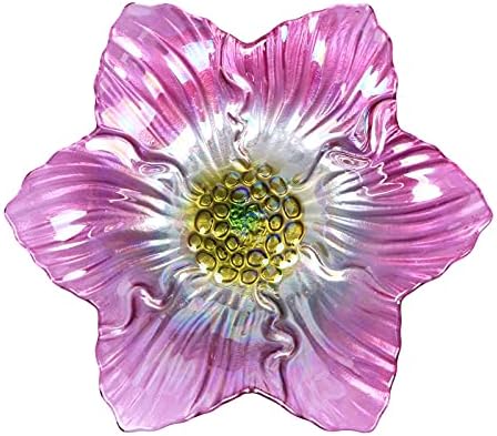 26" Glass Bird Bath, Outdoor Birdbath Bird Feeder Pink Flower Metal Stake - Image 2