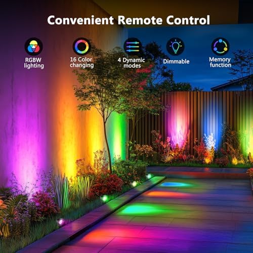 OurLeeme Lawn Flood Light Stake, RGB Spot Lights,8W Outdoor LED Flood Light Waterproof Garden Yard Lights with Remote Control,2-in 1 Landscaping Spotlights for Patio,Pathway, Driveway 85-265V (4 Pcs) - Image 2