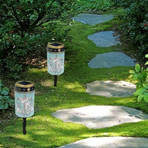 Poceacles Cross Solar Lights for Cemetery Gravesite LED Flameless Pillar Candles Solar Powered Grave Candles Waterproof Outdoor Garden Lights Grave Markers, Flower Cross Light Blue, Pack of 2 - Image 4
