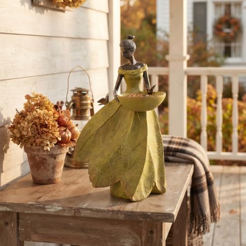 DiliComing Garden Fairy Statue Bird Feeder - 12-Inch Resin Outdoor Fairy Decor, Garden Maiden Statue for Yard, Patio, Lawn, Backyard, Outdoor Statues Gift for Women Garden Lovers(Yellow) - Image 4