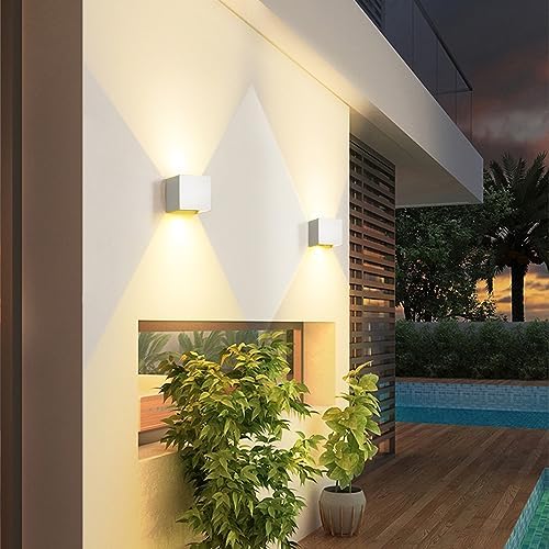 4 PCS LED 12W Outdoor Wall Lights Sconces Exterior/Interior Up and Down Lights IP65 Waterproof Modern Outdoor Lighting Fixtures Square Aluminum Exterior Wall Mount Light White 3000K Warm Lights - Image 3