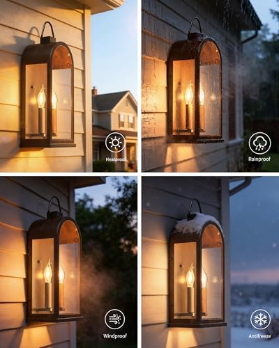 17" Outdoor Wall Lights 2-Light Lantern Bronze Exterior Lighting Fixtures - Image 5