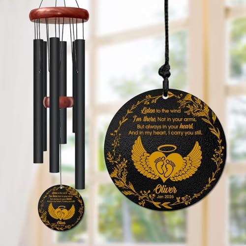 Personalized Baby Memorial Wind Chime – “Listen to The Wind, I’m There” Custom Name & Years – Infant Loss Sympathy Gift – Angel Wings Remembrance Windchime for Parents, Garden or Indoor Tribute by AlpadilCo