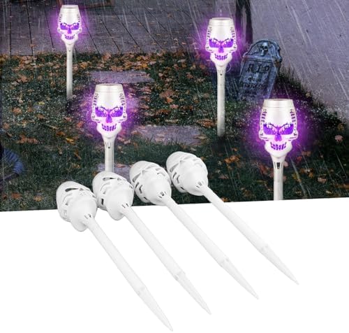 FLEXMAN 4Pcs Solar Torch Skull Light, IP65 Solar Powered Outdoor Solar Halloween Skull Lights Skull Torch Light Solar Halloween Lights for Outdoor, Yard, Patio, Pathway - Image 5
