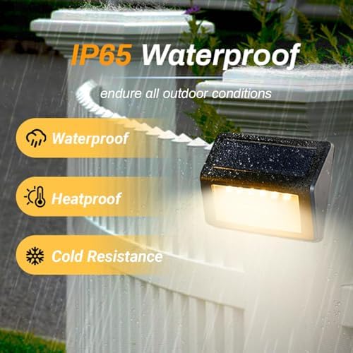 Bright Solar Fence Lights, 12 Pack Outdoor Step Lights, IP65 Waterproof, 3000K Warm-White, Dusk to Dawn Outdoor Lighting with 6 LED for Wall, Garage, Patio, Exterior, Porch - Image 5