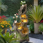 Outdoor Water Fountain, 40" H Tree Trunk Fountain with 5 Waterfalls, 6 Tiers Cascading Garden Water Feature with LED Lights, Featured Pump Access Door for Patio Lawn Yard by USSerenaY