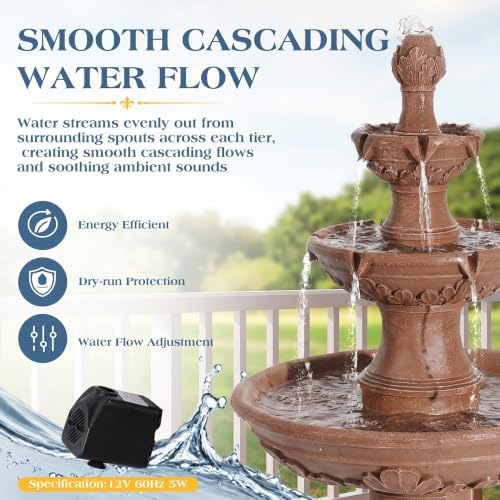 Outdoor Water Fountain, 3-Tier Italian Garden Waterfall Fountain - Image 3