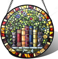 Botanical Bookshelf Stained Glass Window Hanging Suncatcher Gifts 12" by Follow