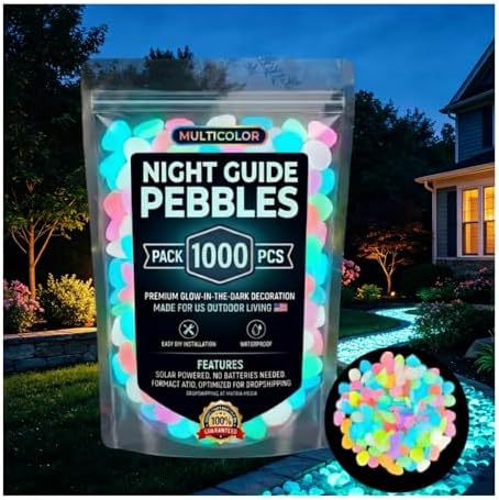 Glow in the Dark Rocks Outdoor Colorful Glow-in-the-Dark Garden Stones Night Guide Pebbles Glowing Pebbles for Garden Outdoor Fish Tank Aquarium Decorations (Multicolor,1000) by Peticehi