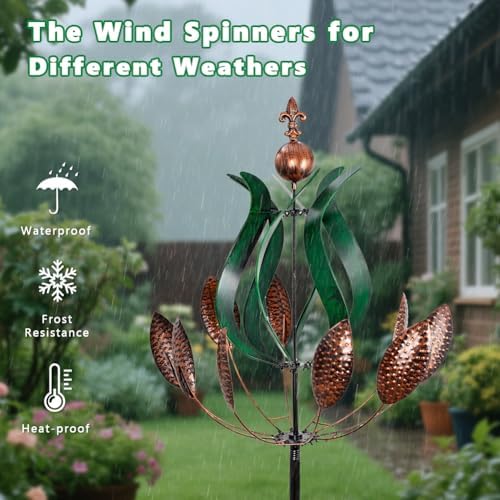 DREAMYSOUL Large Wind Spinner Outdoor, 92.5" Metal Tulip Wind Mills, 360 Degrees Rotating Kinetic Wind Sculptures & Spinners for Home Lawn Backyard Patio Garden Decor Yard Art - Image 4