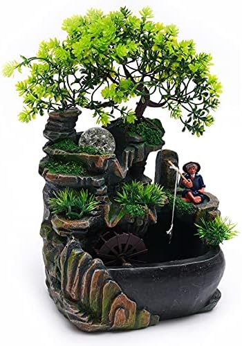 Waterfall Fountain Tabletop, Indoor Fountains Office Tabletop, Zen Meditation Waterfall Fountain, Desktop Tabletop Decoration with LED Lights, Resin Material 110V-220V - 7.9 x 5.9 x 11.8 inches by GDNTMU