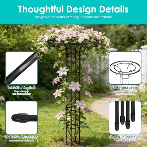 Umbrella Garden Trellis for Climbing Plants Outdoor, 82.7" Mushroom Top Trellis Stackable, Tall PE-coated Metal Obelisk Trellises for Potted Plants, Topiary Tower Vine Support for Rose, Bean, Clematis - Image 4