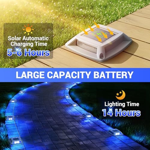 Solar Dock Lights Outdoor 16 Pack, IP68 Waterproof Driveway Lights, Blue - Image 5