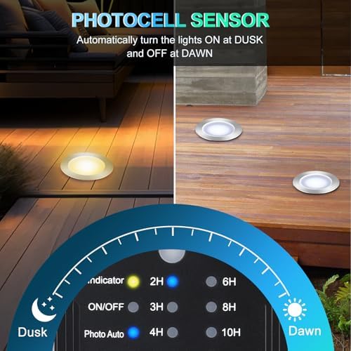 SMY Lighting Dimmable LED Deck Lights with Timer and Photocell Sensor and Protecting Shell φ32mm,20Pack Outdoor LED Smart Deck Lighting IP67 Waterproof for Garden,Yard Stair, Patio, Floor Decoration - Image 4