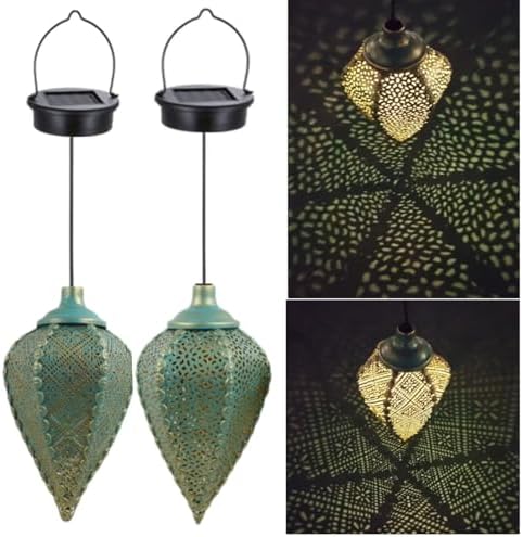 Solar Outdoor Lanterns- Hanging Lights, Set of 2 Moroccan Style Garden Party Decorative Rechargeable Lantern, Hurricane Lamps are Great for Front Porch, Patio and Yard by Unknown