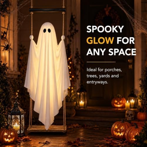 4.9FT Large Pre-Assembled Hanging Swing Ghost Halloween Decorations Outdoor - Image 2