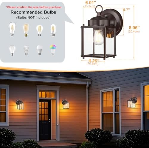 GRUENLICH Outdoor Wall Light Fixture, Clear Glass, Bronze, 2 Pack - Image 4