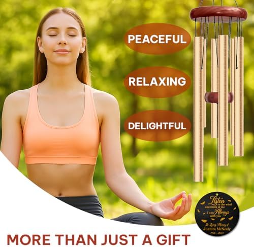 Personalized “Listen to The Wind” Memorial Wind Chime – Custom Name & Years – Golden Feather Remembrance Gift – Outdoor Sympathy Windchime for Loss of Loved One – Comforting Bereavement Keepsake - Image 6