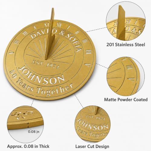 Personalized 50th Anniversary Sundial Gifts for Couples, Custom Sundial Wedding Gifts,Custom Calibrated Metal Sundial Sign for 30th, 40th, 60th, 70th Anniversary - Image 4