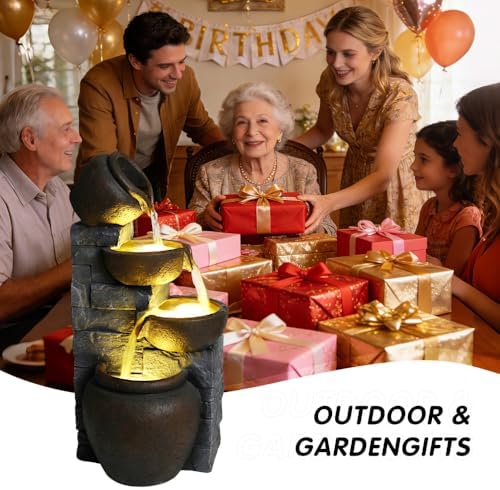 4-Tier Outdoor Garden Water Fountain with LED Lights, Cascading Resin Stone Look Waterfall for Patio, Yard, Porch, or Landscape Decor - Image 6