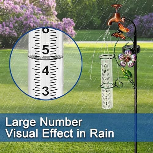37in Solar Butterfly Rain Gauge Copper Faucet Metal Garden Stake Decor - Image 4