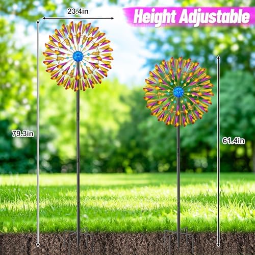 Wind Spinner Kinetic Wind Sculpture, 23.4" W x 79.3" H Large Metal Outdoor Windmill with 5‑Prong Stable Base, 360° Rotatable 2‑Blade Wind Catcher Yard Art Decor for Patio Lawn Garden Backyard - Image 5
