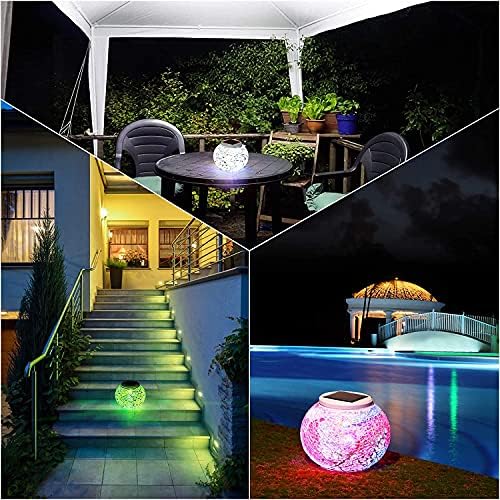 Waterproof Color Changing Table Lamp, Solar Powered Mosaic Glass Ball LED Garden Lawn Night Light Lamps, Party Lights for Home,Yard, Indoor,Outdoor Decoration Lights (Silver) - Image 5