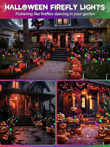 6PK Halloween Decorations Outdoor Solar Firefly Lights Orange Purple Green - Image 2