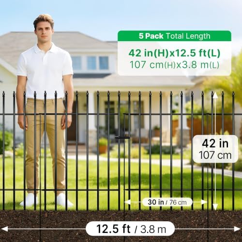 Thealyn 42" H x 12.5 Ft Metal Garden Fence with Gate, 5 Panels - Image 2