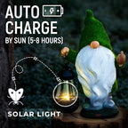 Funny Garden Gnome, 11.8 Inch with Solar Lantern, Outdoor Statues - Image 2
