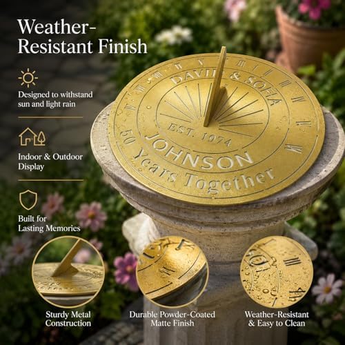 Personalized 50th Anniversary Sundial Gifts for Couples, Custom Sundial Wedding Gifts,Custom Calibrated Metal Sundial Sign for 30th, 40th, 60th, 70th Anniversary - Image 6
