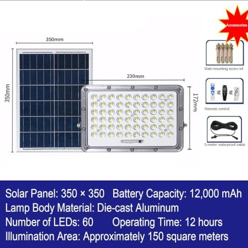 Solar Flood Light, 100W Flood Wall Lights with Remote Timer for Garden Garage - Image 2
