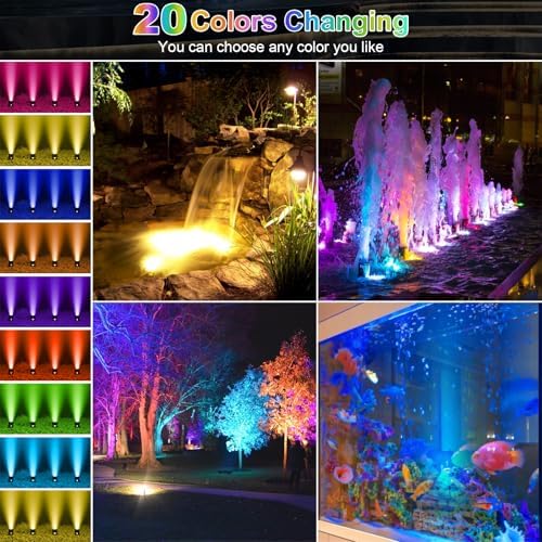 RGB Underwater Pond Lights, 20 Colors Dimmable Submersible Led Fountain Lights with Timer, IP68 Waterproof with Remote Control for Outdoor Ponds Aquarium Garden Pool (Set of 6) - Image 2