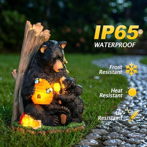Candieslife Solar Bear Garden Statue with Glowing Beehive & Cub - Outdoor LED Figurine Decor for Patio, Lawn, Yard Art - Unique Birthday Housewarming Gift for Women, Mom, Father - Image 3