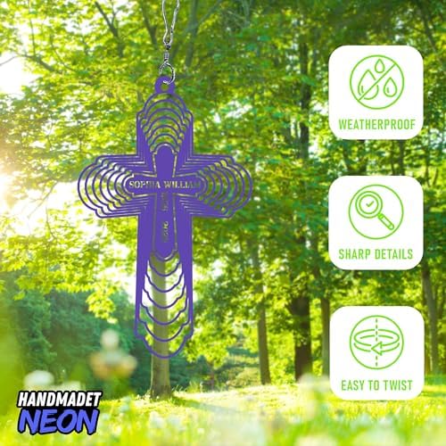 : Handmadetneonsign Personalized Cross Wind Spinner Sublimation Memorial Custom Name Years Kinetic Ornament Laser Cut 3D Outdoor Indoor Garden Yard Gifts Decor Housewarming Presents - Image 6