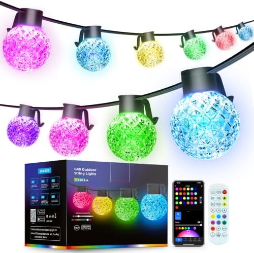50ft RGB Outdoor String Lights Waterproof with 25 LED Dimmable Bulbs by PAIFAM