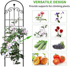 LZRS 71x40in Rustic Iron Garden Trellis, Weatherproof Black Metal Arch Decorative Flower Support for Climbing Outdoor Plants, Roses, Ivy, Vegetables, Anti-Rust Heavy Duty Plant Stakes - Image 6