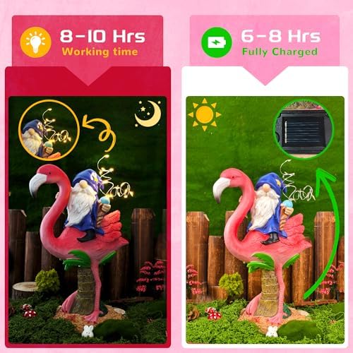 Flamingo Gnome Solar Garden Statue Outdoor Figurine Decor Lights - Image 6