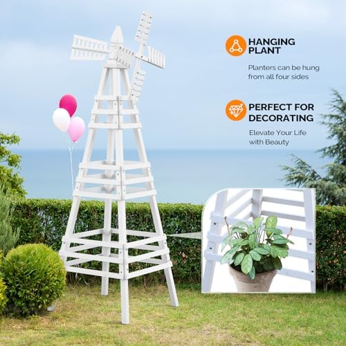 Wooden Windmill, Weather-Proof Wind Spinner, Outdoor Wind Mill for Garden Lawn Patio Decoration (White, Large) - Image 5