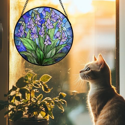 Stained Glass Window Hanging Suncatcher Purple Flower Gifts for Women 12" - Image 3