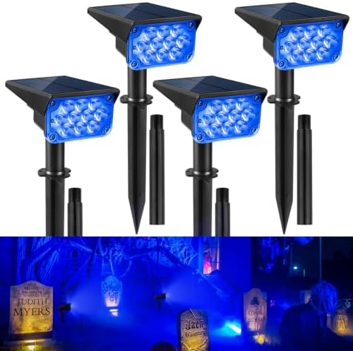 Halloween Solar Spot Lights Outdoor, Blue Solar Spotlights Landscape Lighting with IP65 Waterproof 20 LEDs Landscape Spotlight for Garden Path Yard Christmas Decoration 4 Pack by CREPOW