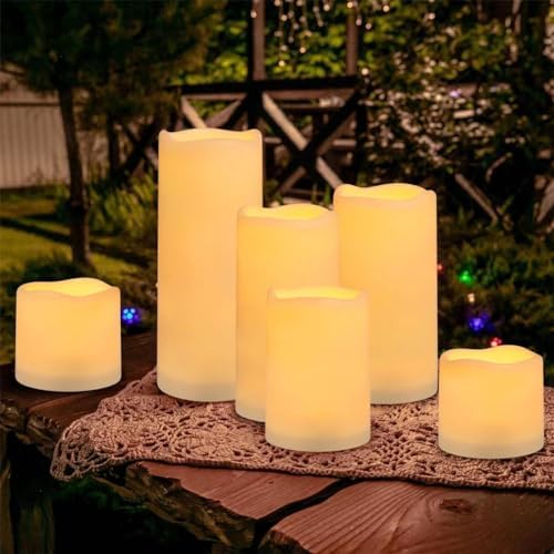 Enpornk Flameless Battery Operated Outdoor Waterproof Set of 12(D: 3" x H: 3" 4" 5" 6") Pillar LED Candles with 10-Key Remote and Cycling 24 Hours Timer - Image 4