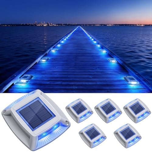 Solar Dock Lights Outdoor 6 Pack, IP68 Waterproof Driveway Deck Light, Blue by Etetale