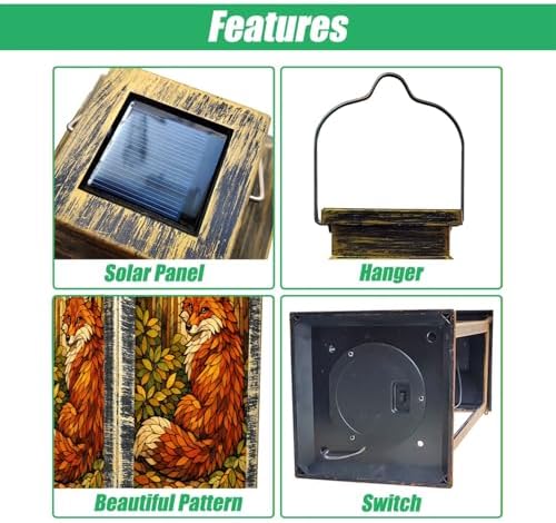 Solar Lantern Fox Stained Glass Style Forest Leaves Warm Autumn Colors Outdoor Waterproof Hanging Solar Light Outside Lights for Patio Yard House Lawn Decor Birthday Gifts for Women Mom - Image 3