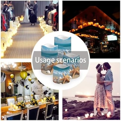 Beach Shells Flameless Candle Set of 4 with Remote Control and Timer Battery Operated Candles Waterproof Flickering Realistic LED Candle Suitable for Outdoor Seaside Proposal - Image 7