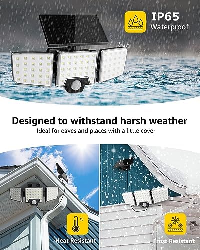 Lepro Solar Security Lights Outdoor Motion Sensor, 2 in 1 Separated and Integrated Remote Control IP65 Waterproof Solar Lights with 2 Light Modes, 3 Heads Floodlight for Garden Yard Garage - Image 6