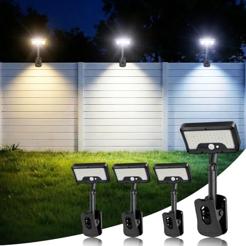 iMaihom Clip On Solar Lights Outdoor with Motion Sensor, 92 LED 600LM Solar Fence Lights, Warm/Neutral/Cool White, 360° Adjustable, IP65 Waterproof Security Light for Deck, Gutter, Porch (4, Black) by iMaihom