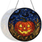 Jack O Lantern Bats Corn Stained Glass Suncatcher 9.8" Colorful Window Hanging Ornament, Retro Sun Catcher Decor with Chain for Home Wall Garden Birthday Christmas Mothers Day - Image 5