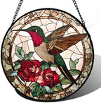 CHATYOUNG Stained Glass Window Hanging Flower Hummingbird Retro Large 15" - Bird Suncatcher Door Garden Home Decor Christmas Mother's Day Birthday Gift for Grandma Women Mom Nana Wife Bird Lovers by CHATYOUNG