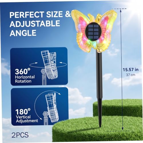 Decorative Garden Stakes, 2-Pack Butterfly Solar Lights for Outside, Yellow - Image 7